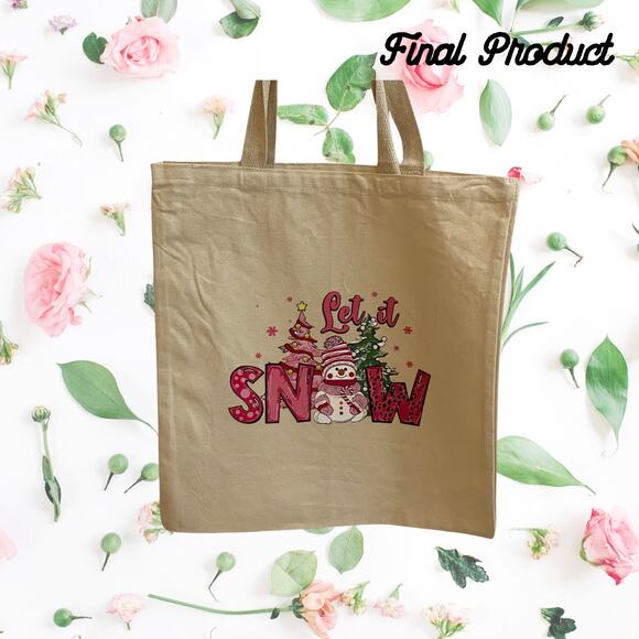 Fashion Graphic Print Let it Snow Design Trendy Canvas Tote Bag - Picture 2 of 5